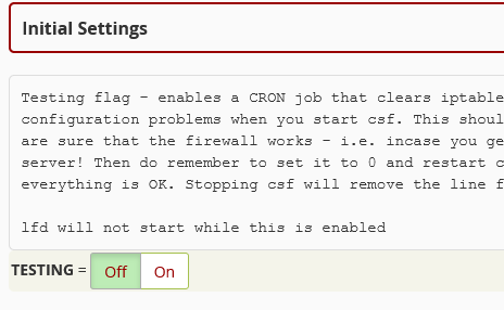 CSF Testing Mode
