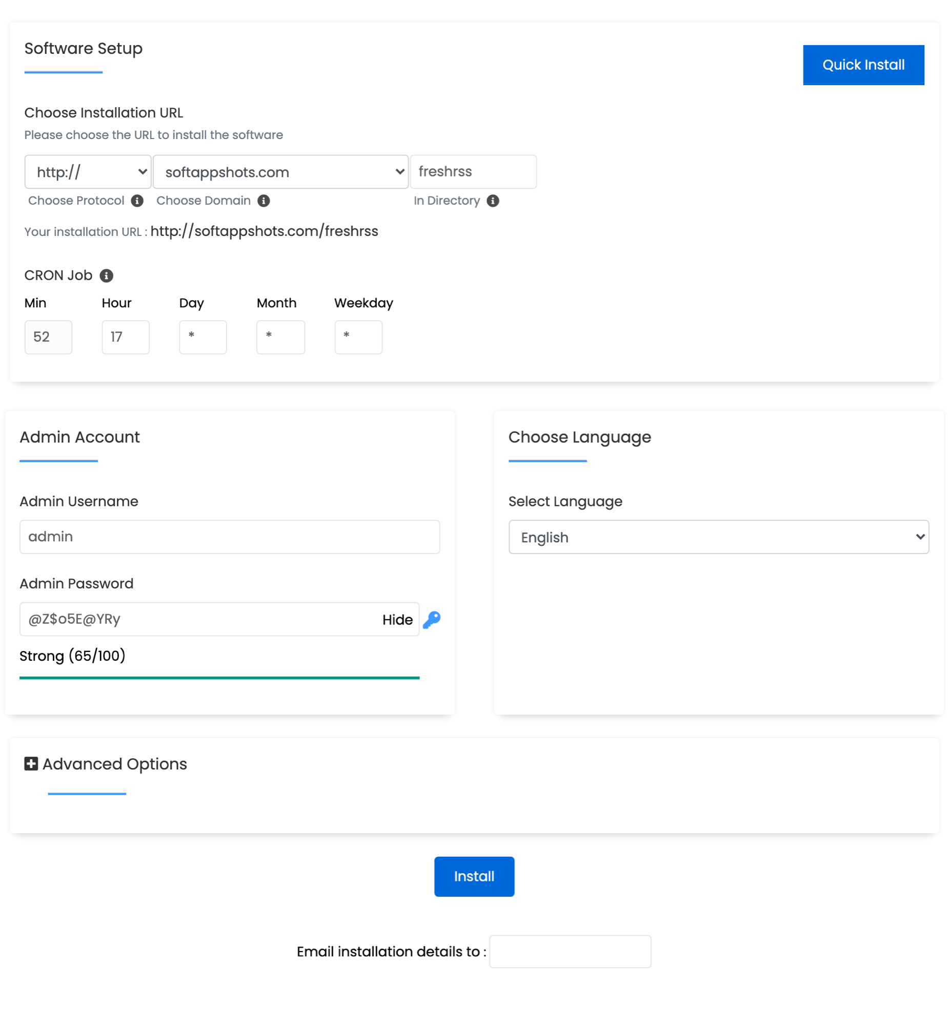 FreshRSS Install Options