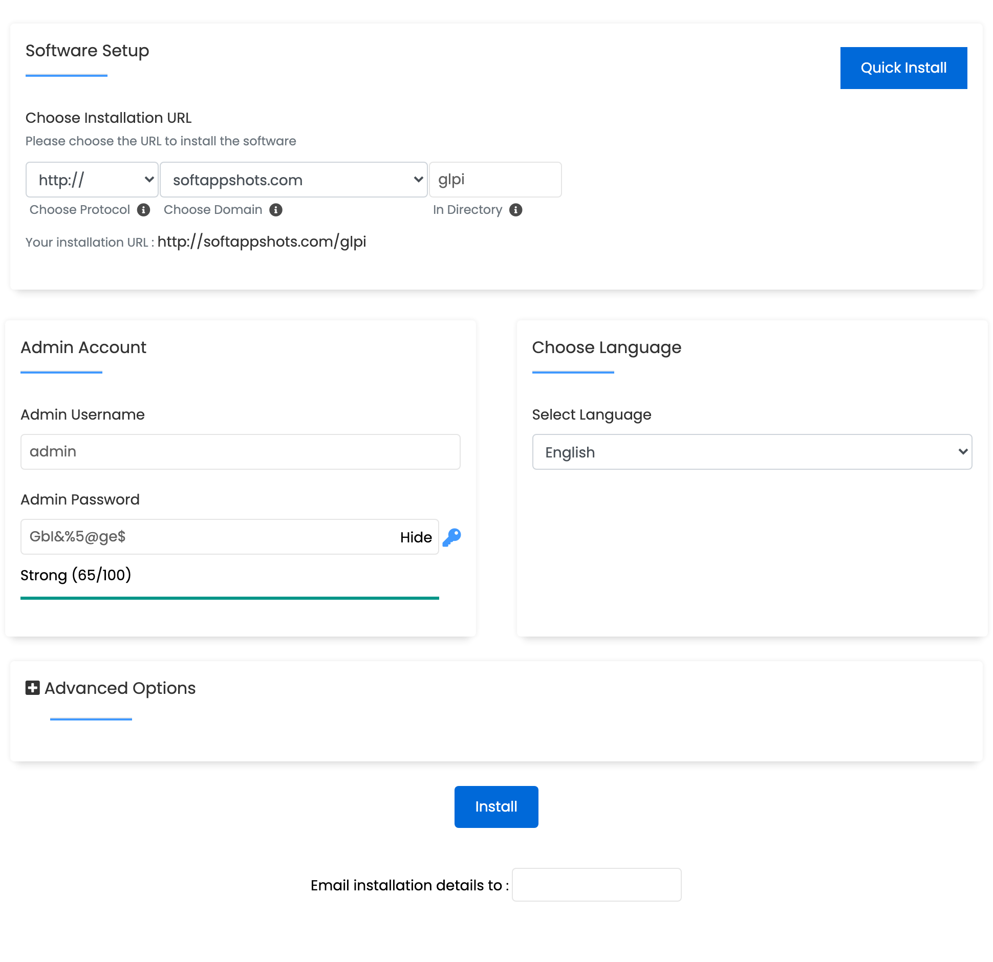 GLPI Install Options