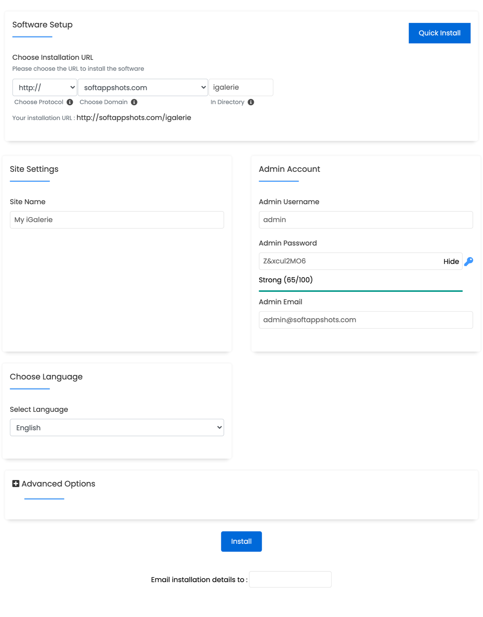 iGalerie Install Options