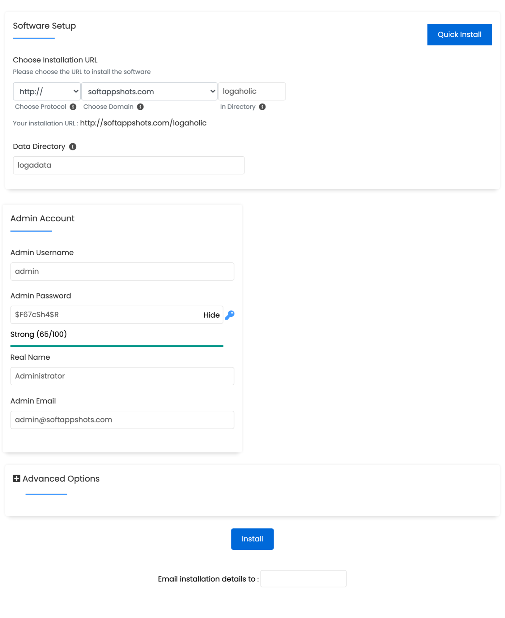 Logaholic Install Options