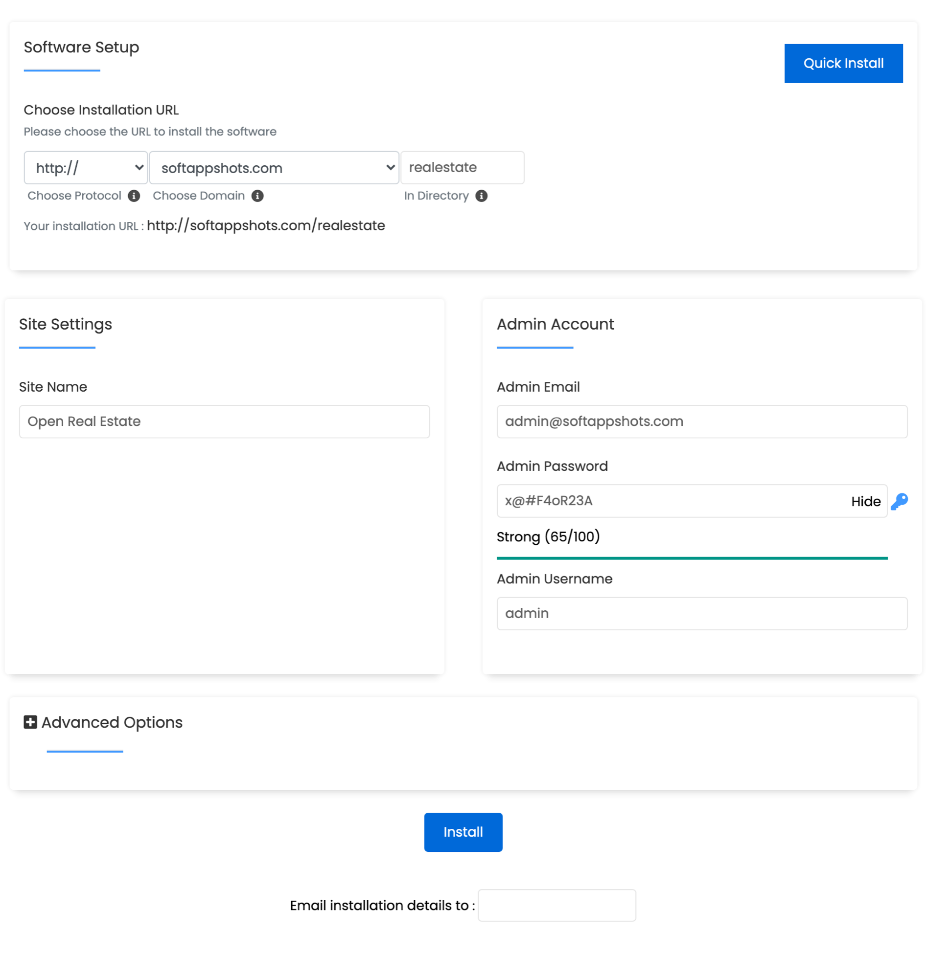 Open Real Estate Install Options
