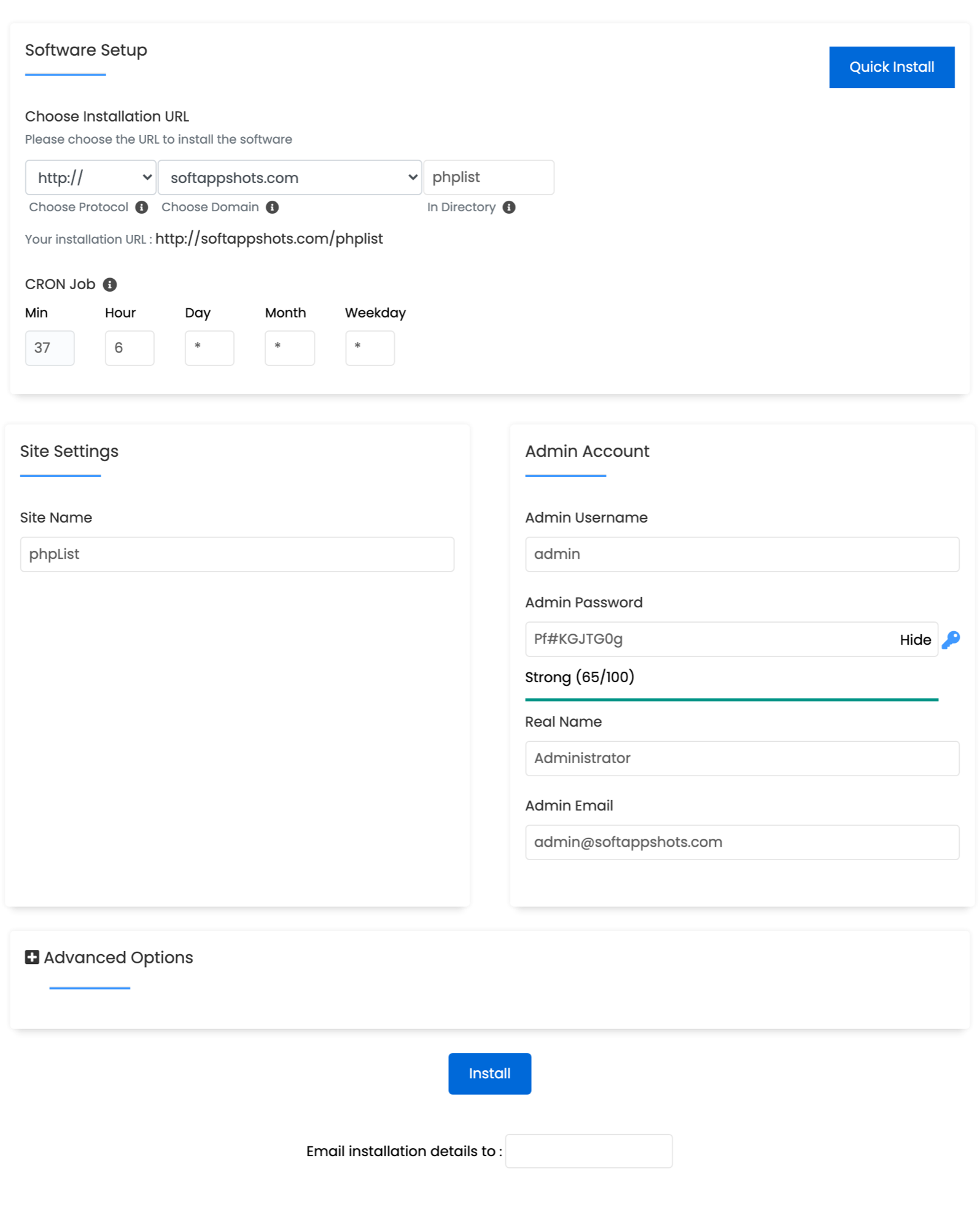 phpList Install Options
