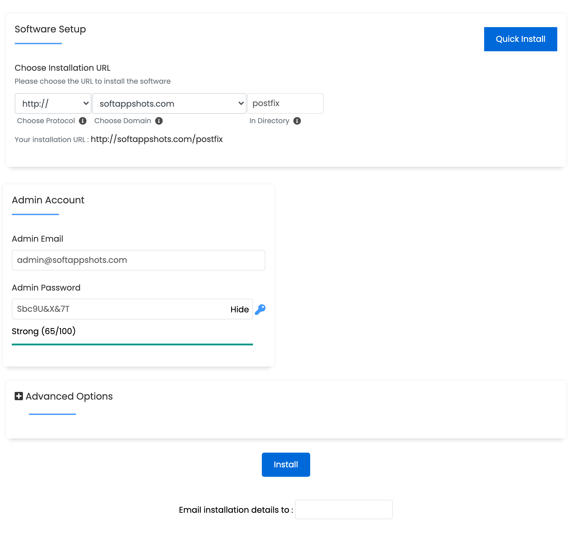 Postfix Admin Install Options