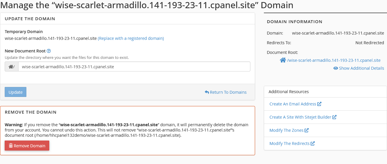 Temporary Domain Details