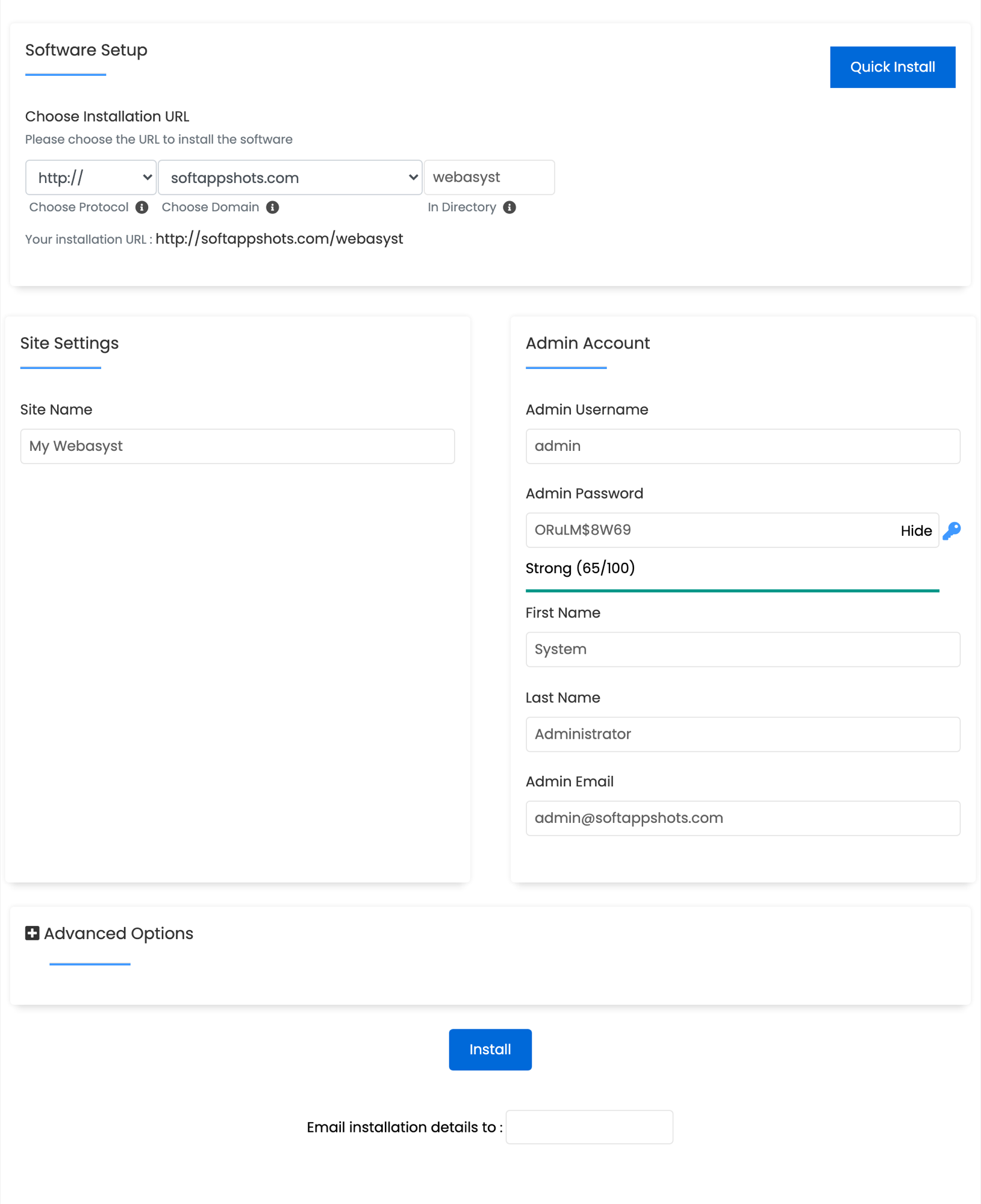 Webasyst Install Options