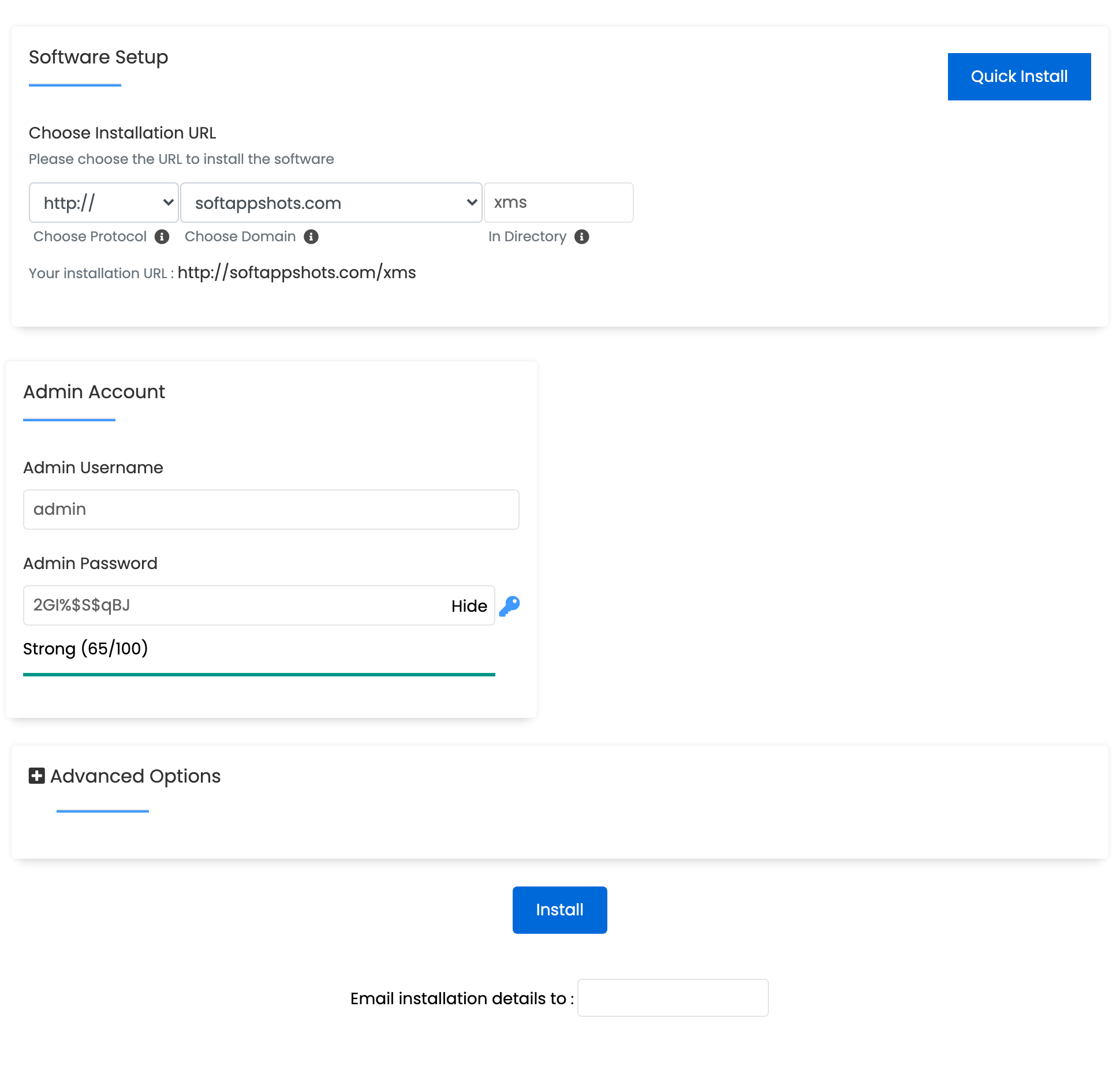 XMS Install Options